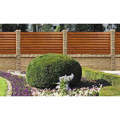 Dwustronne Betonowe Ogrodzenie Barwione z Panelem Drewnianym