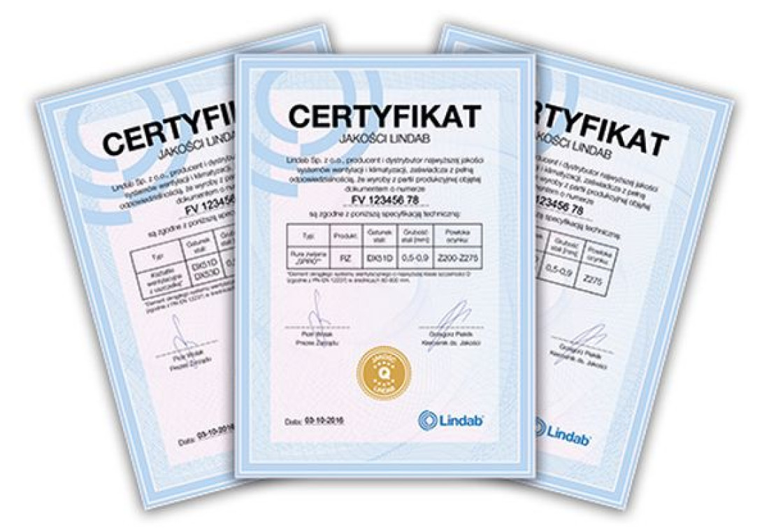 Bezkompromisowa jakość systemów wentylacyjnych Lindab potwierdzona certyfikatem