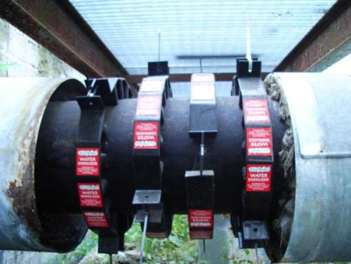 Ecomagi zamontowane na rurociągu wody nadosadowej o średnicy zewnętrznej 355mm w elektrowni w Połańcu