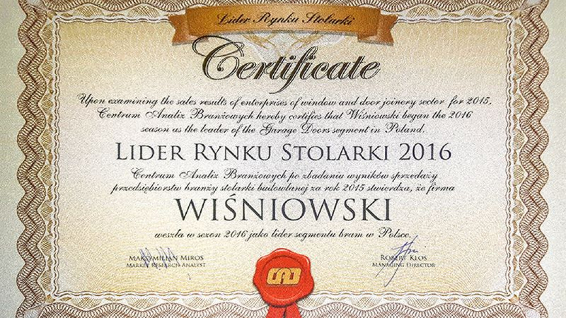 WIŚNIOWSKI ponownie LIDEREM RYNKU STOLARKI