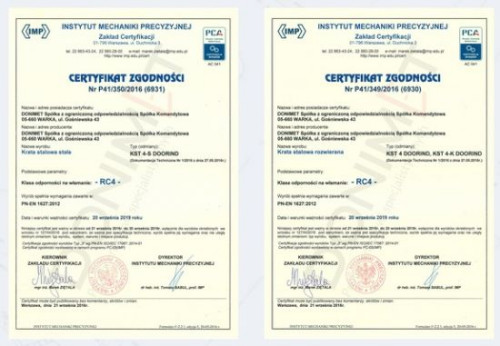 Firma Donimet uzyskała certyfikaty zgodności IMP o numerach P41/350/2016 (6931) i P41/349/2016 (6930)