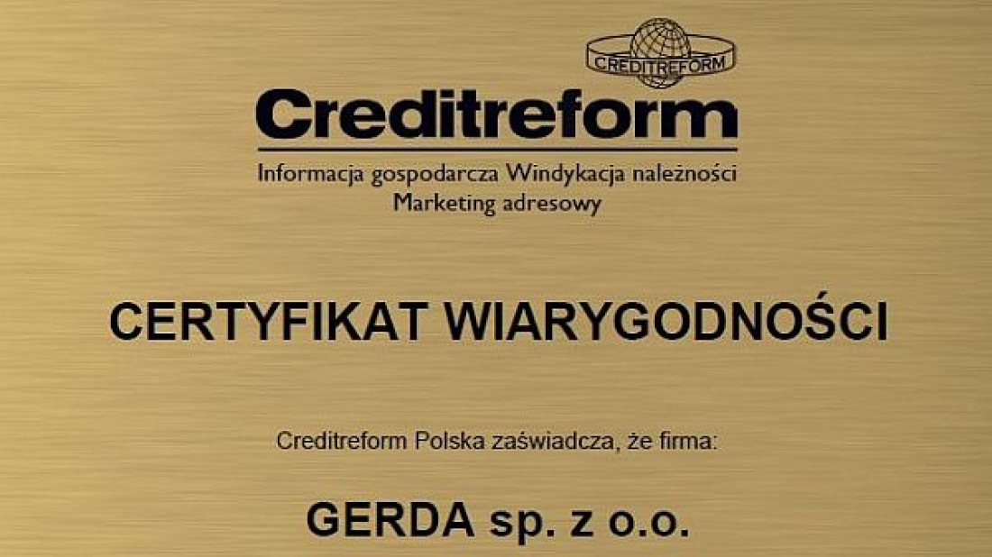 Certyfikat Wiarygodności Płatniczej dla GERDY