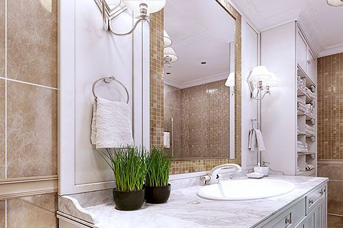 Łazienka art deco charakteryzuje się stonowana kolorystyką