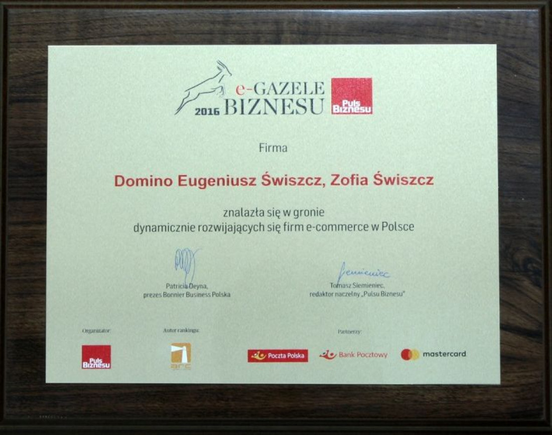 Domino z e-Gazelą Biznesu za rok 2016