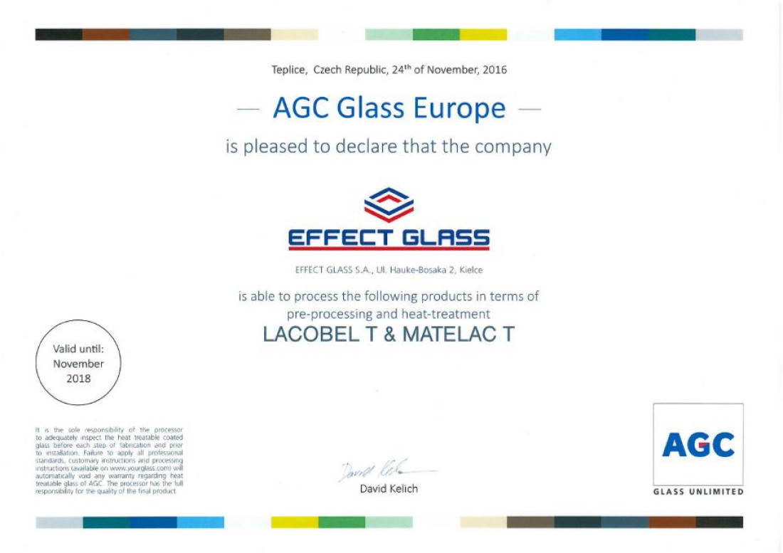 Certyfikat AGC dla Effect Glass