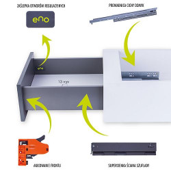 System szuflad ENO z powodzeniem może być wykorzystywany zarówno w kuchni, w pokoju jak i w łazience