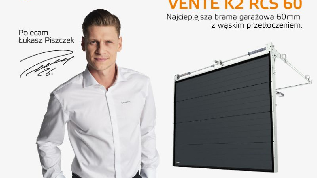 KRISPOL przedstawia nowy model ciepłej bramy VENTE K2 RCS 60 z efektownym, wąskim przetłoczeniem