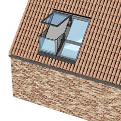Rysunek balkon VELUX GDL Konstrukcja bez ścianki kolankowej,Dach o nachyleniu 35-53 stopnie.