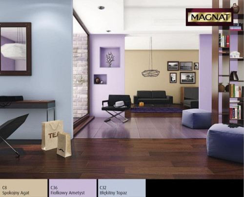 Odcienie koloru niebieskiego w połączeniu z fioletem wprowadzają do wnętrza harmonię i spokój