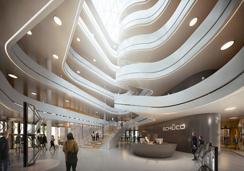 Projekt atrium w nowej siedzibie firmy Schüco w Bielefeld