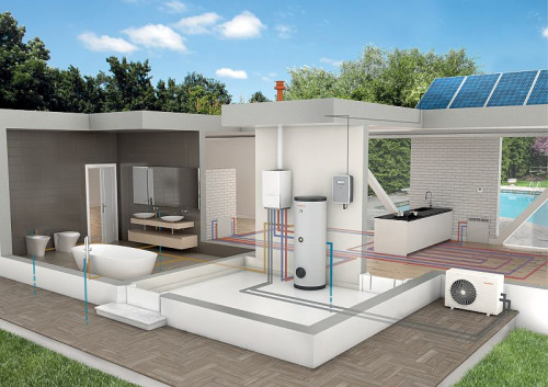 Nowoczesny system hybrydowy Magis Combo łączy w sobie elementy kotła kondensacyjnego zintegrowane z modułem hydraulicznym powietrznej pompy ciepła typu Split