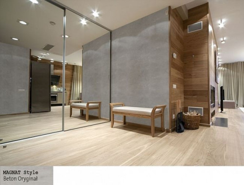 Beton można stosować jako samodzielną formę dekoracji, jednak bardzo dobrze wygląda w towarzystwie drewna