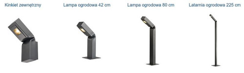 Wśród lamp zewnętrznych do montażu w ogrodzie i na tarasie mamy do wyboru między innymi stojące lampy ogrodowe, kinkiety na elewację, reflektory punktowe montowane w ziemi