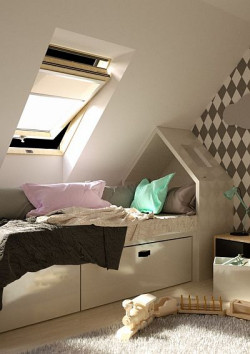 Poddasze użytkowe to bardzo wdzięczne pomieszczenie do zaaranżowania dziecięcego pokoju