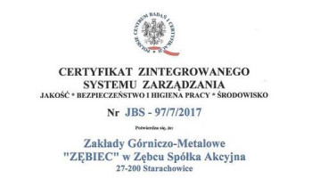 Odnowienie certyfikatu Zintegrowanego Systemu Zarządzania