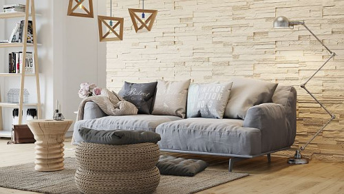 Naturalny kamień ozdobny to neutralne towarzystwo dla ściennych dzieł sztuki