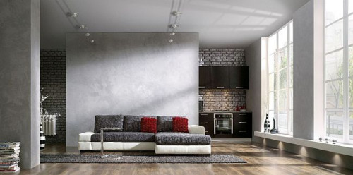 Szara, betonowa ściana będzie ciekawym tłem dla mocniejszych akcentów