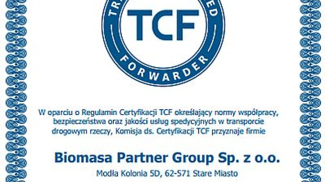 Biomasa Partner z certyfikatem TCF
