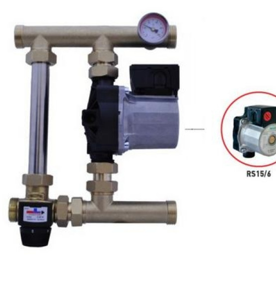 Grupa pompowa/mieszająca z zaworem trójdrogowym Afriso z by-passem do ogrzewania podłogowego 1 z pompą Wilo 25-60