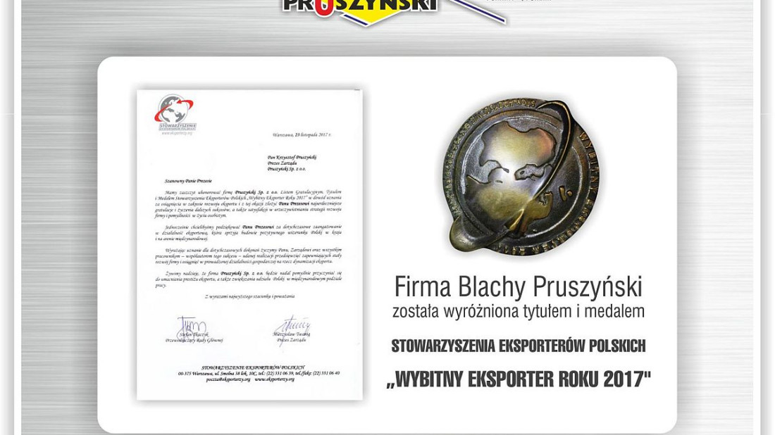 Blachy Pruszyński Wybitnym Eksporterem Roku 2017