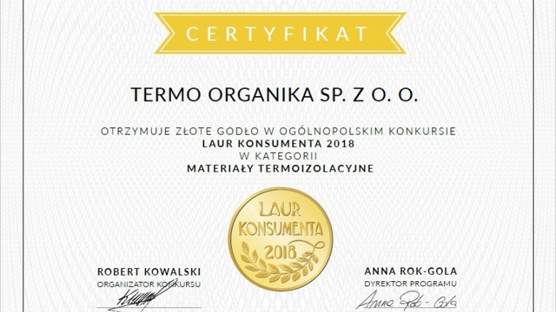 Trzy Laury Konsumenta dla firmy Termo Organika w roku 2018