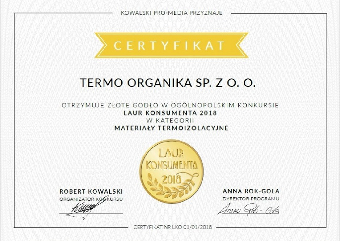 Trzy Laury Konsumenta dla firmy Termo Organika w roku 2018