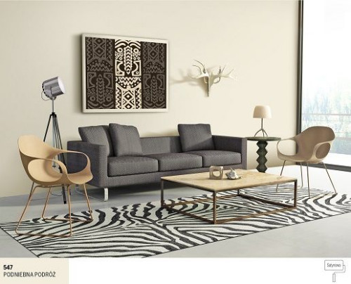 Aranżacja ściany w salonie przy użyciu farby Śnieżka Podniebna Podróż