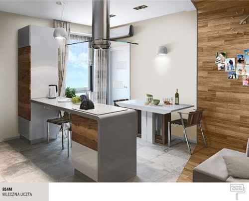 Ściana w kuchni pomalowana kolorem Mleczna Uczta