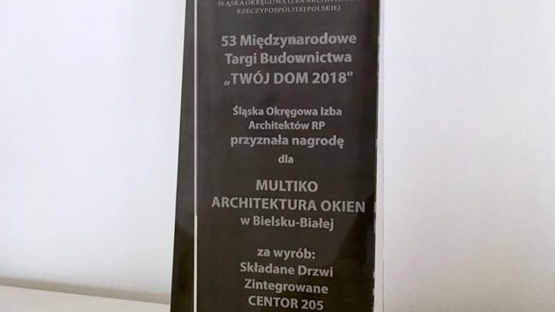 Składane Drzwi Zintegrowane CENTOR 205 nagrodzone na targach "Twój Dom 2018"