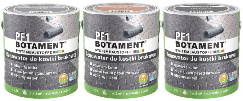 Renowator koloru do kostki brukowej Botament PF 1 dostępny jest  w trzech kolorach: szarym, czerwonym, antracytowym