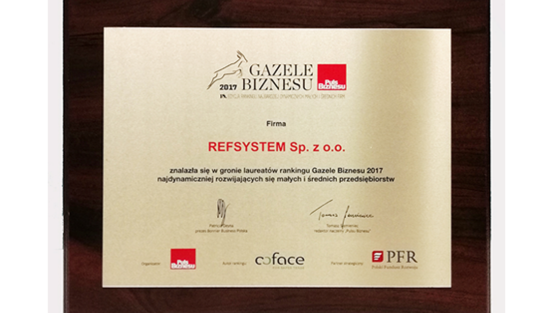 Nagroda Gazele Biznesu 2017 dla Refsystem