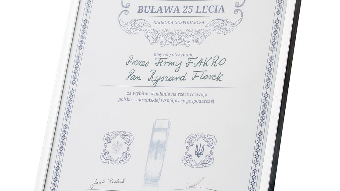 Ryszard Florek otrzymał "Buławę Gospodarczą 25- lecia Polsko-Ukraińskiej Izby Gospodarczej"