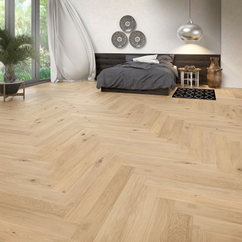 Podłoga w jodełkę w aranżacji sypialni