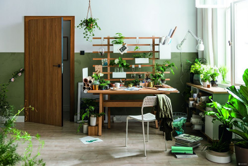 Domowe biuro wypełnione roślinami