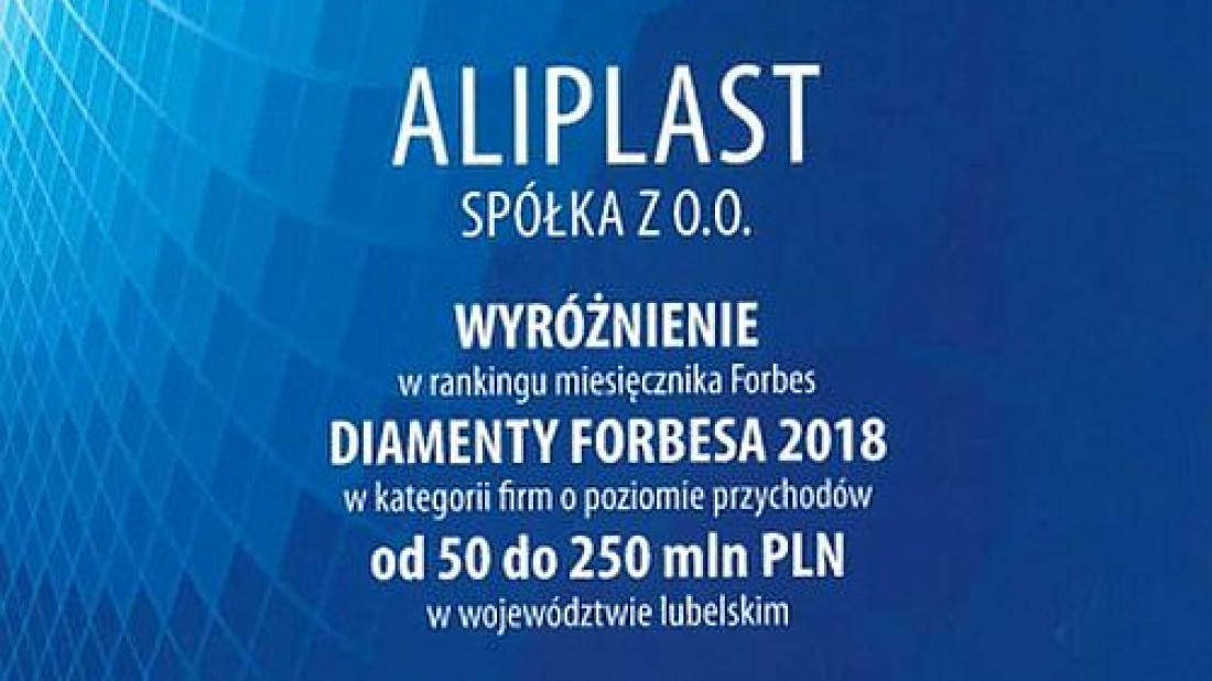 Diamenty Forbesa 2018 - wyróżnienie dla Spółki Aliplast