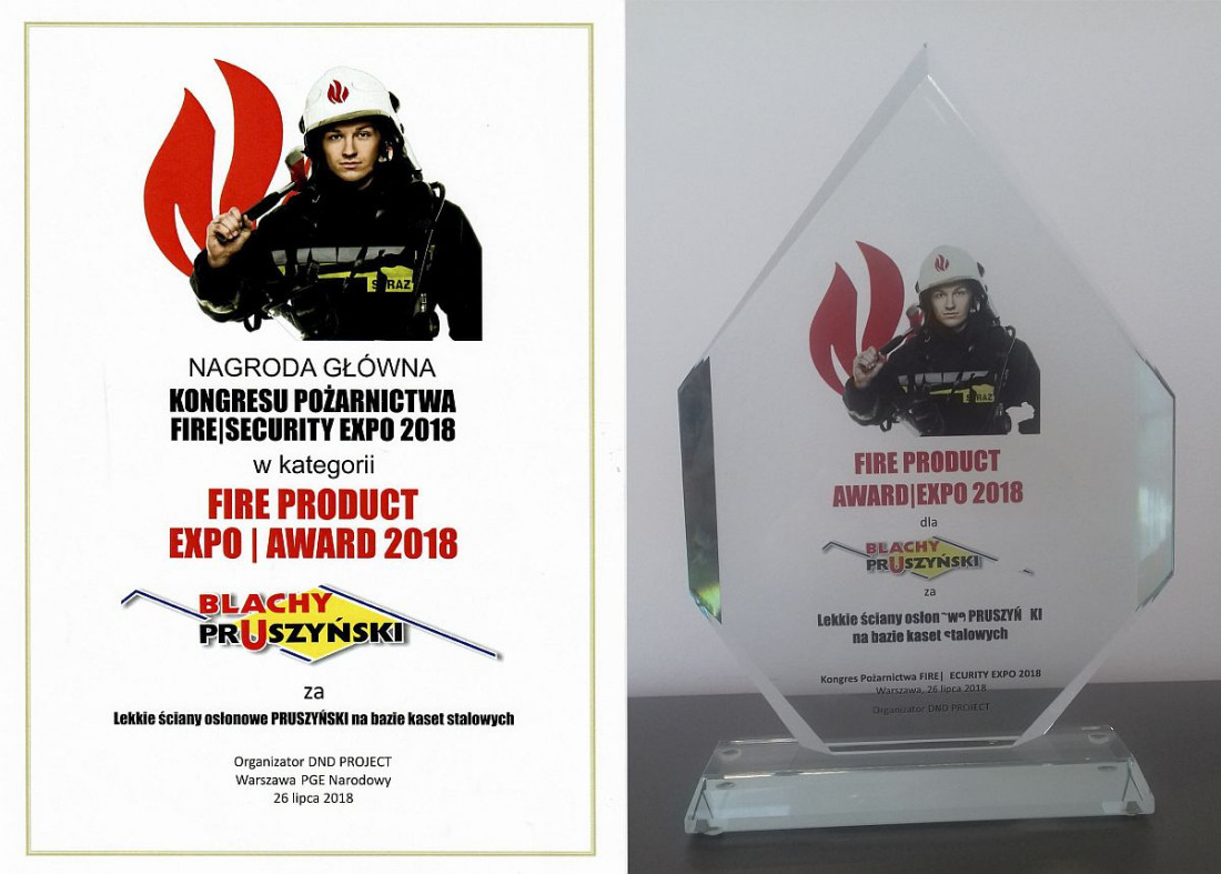 Blachy Pruszyński z nagrodą FIRE SECURITY EXPO 2018