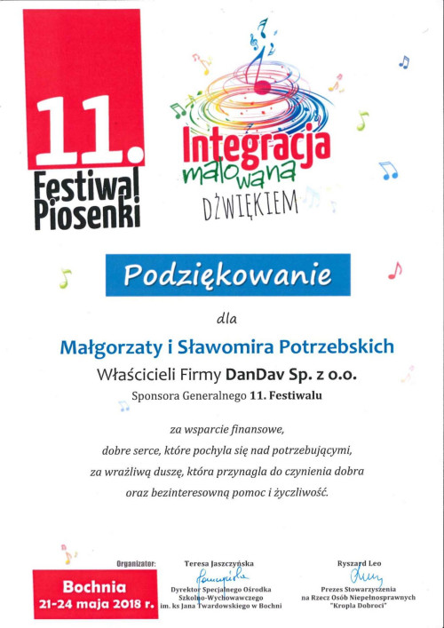 Podziękowania dla właścicieli firmy