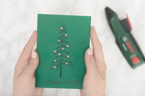 Gotowa kartka świąteczna z wypukłymi bombkami