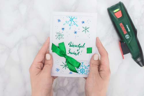 Gotowa kartka ze śnieżynkami