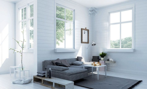 Pokój dzienni w bieli