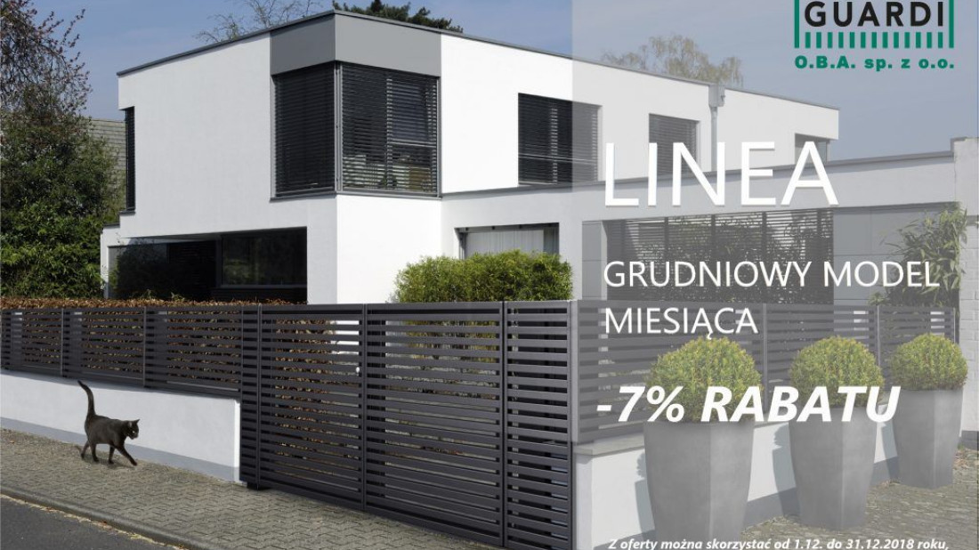 Promocja na ogrodzenie aluminiowe LINEA - grudniowy model miesiąca marki GUARDI O.B.A.