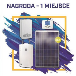 Kocioł gazowy kondensacyjny BAXI Duo-tec Compact+ 1.24 w pakiecie z podgrzewaczem c.w.u. ze stali nierdzewnej SR100SN o pojemności 100 litrów, programowalnym termostatem pokojowym BAXI oraz zestawem składającym się z dwóch paneli fotowoltaicznych