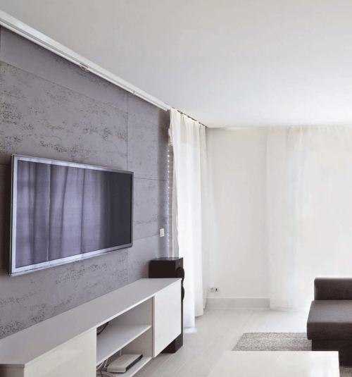 Aranżacja salonu z betonem architektonicznym