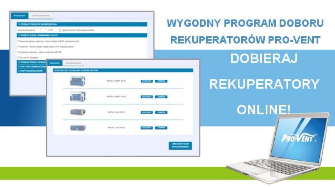 Dobieraj rekuperatory online z programem Pro-Vent