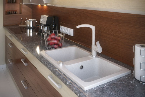 Biały, podwójny zlewozmywak