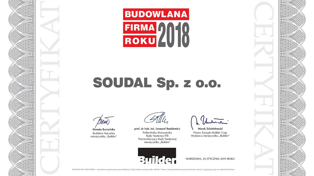 Soudal Budowlaną Firmą Roku 2018