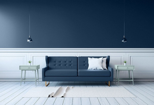 Ściana w salonie w kolorze Midnight z palety Beckers Designer Collection