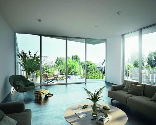 Drzwi podnoszono-przesuwne Schüco ASE 80.HI mogą być obsługiwane manualnie lub zdalnie np. za pomocą smartfonu