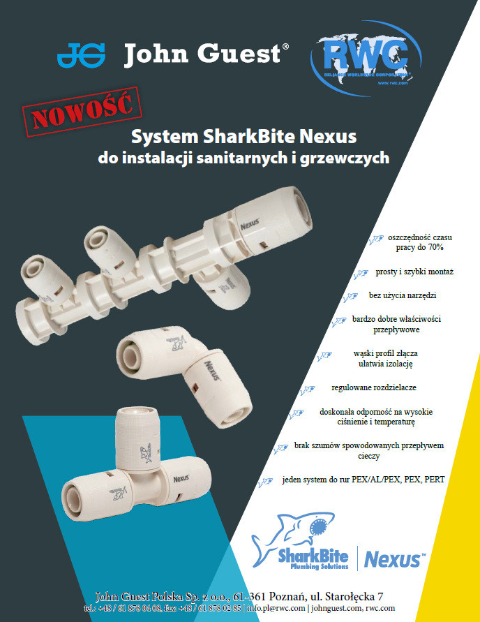 W ofercie firmy John Guest pojawił się nowy system SharkBite Nexus do instalacji sanitarnych i grzewczych