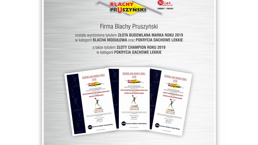 Budowlana Marka Roku 2019: 3 nagrody dla Blachy Pruszyński
